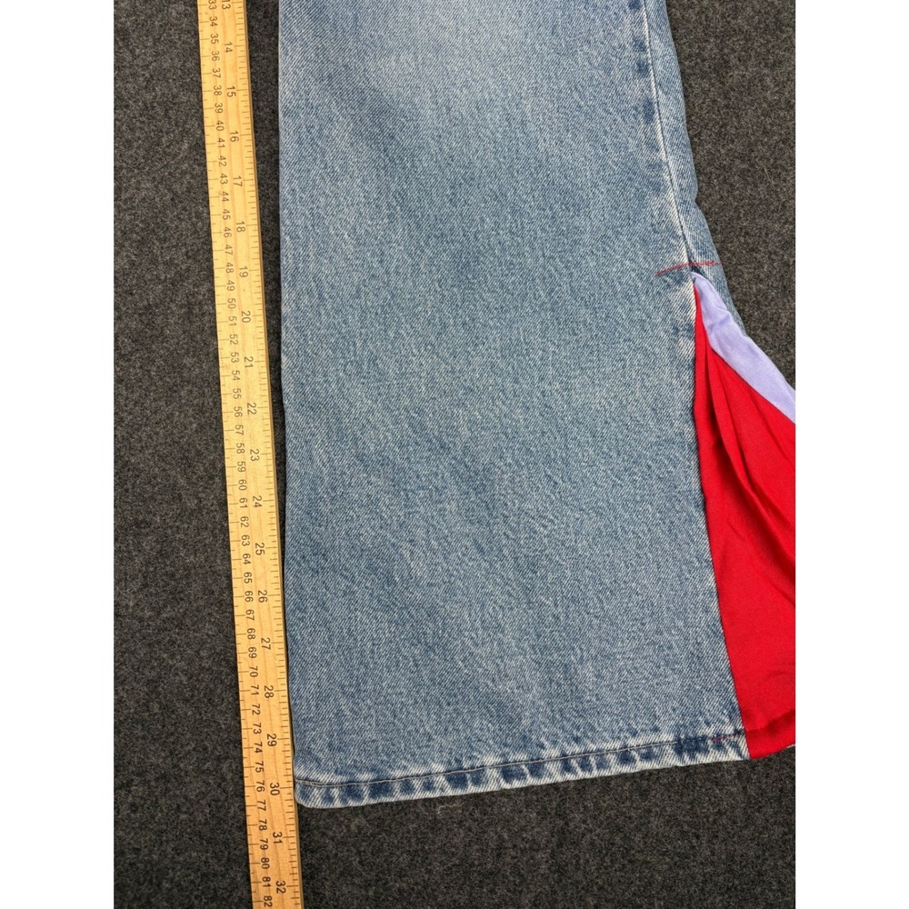 Vintage Levi's USA Y2K Reworked Flare Jeans Peace Sign Patchwork Boho Juniors 11 - Picture 6 of 14